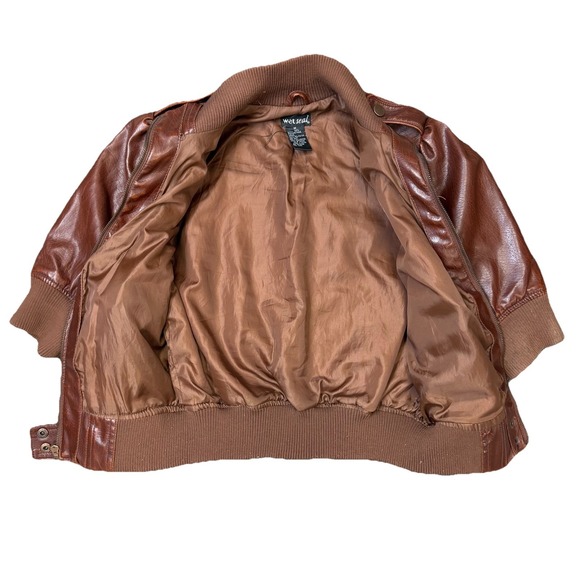 Y2K Wet Seal Brown Faux Leather Short Sleeve Moto Jacket M - Picture 3 of 4